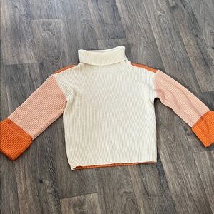 Simplee Apparel Cream and Orange Turtleneck Sweater